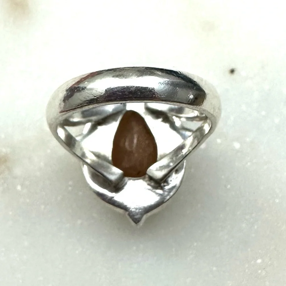 Peach Moonstone Faceted Teardrop Sterling Silver Ring